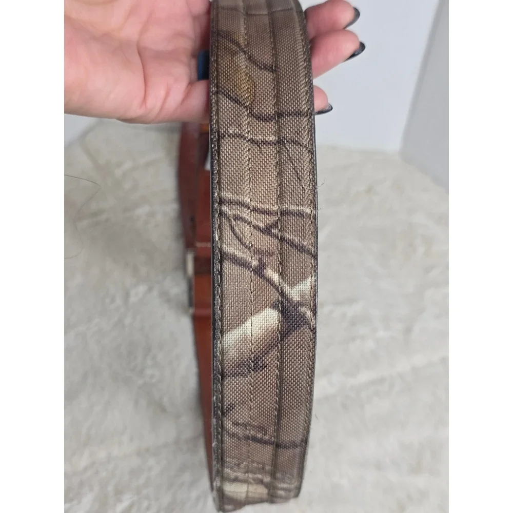 Carhartt Vintage M's Brown Genuine Leather Canvas Camo Belt Sz‎ 36 Triple Stitch